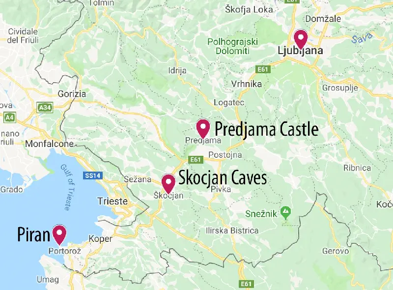 SLOVENYA’NIN YILDIZLARI POSTOJNA VE SKOCJAN MAĞARALARI 2 POSTOJNA VE SKOCJAN harita