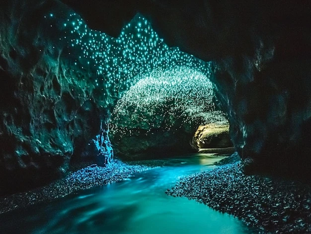 Glowworm Mağarası, Yeni Zelanda, parıldayan yaşam